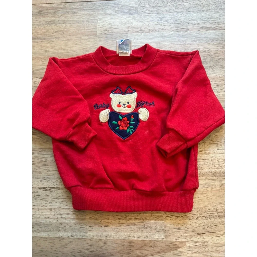 Vtg 90s Baby B'Gosh Oshkosh Sweatshirt Size 24 Months Red USA Teddy Bear